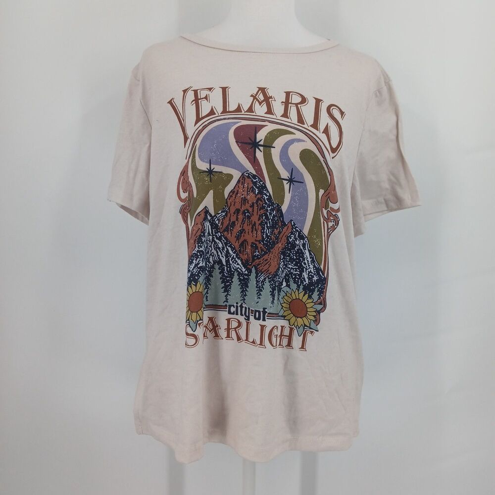 womens Velaris city of Starlight Graphic T-Shirt Beige Size XL mountain